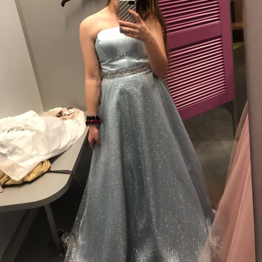 Light Blue Sparkle Strapless Prom Dress